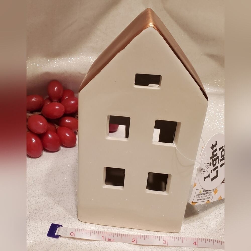Porcelain LED light up Two Story Fall Harvest Thanksgiving Village house